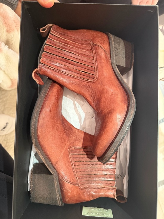 All Saints Shoes - ALLSAINTS BONNIE VALLEY DISTRESSED BROWN LEATHER ANKLE WESTERN BOOT